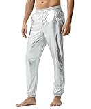 Casey Kevin Glitzer Hose Herren Disco glänzend Hose Metallic Silber Hosen，Size M