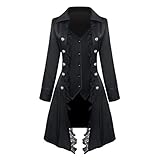 Damen Steampunk Frack Gothic Mantel mit Spitze Fraun Barock Kostüm Viktorianisch Dreireiher Vintage Uniform Mittelalterlich Jacke Palast Party Tailcoat Erwachsene Mode Gehrock