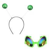 Alien Haarreif und Alien Brille,Karneval Alien Kostüm Zubehör,Grün Alien Kopfschmuck Set,Fasching Alienkostüm Accessories,Faschingskostüme Partyzubehör für Erwachsene/Kinder,Familien Partydekorationen
