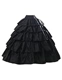 BEAUTELICATE Damen Reifrock Brautkleid Lang A-Linie Petticoat Rockabilly Barock Kleid Unterröcke Krinoline 4 Ringe mit Rüschen fur Hochzeit Karneval Halloween (Schwarz, S-M)