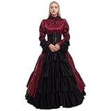 GRACEART Frauen mittelalterlichen viktorianischen Kostüm Vintage Rüschen Fancy Dress mit Krinoline und Gürtel (Weinrot, XX-Large)