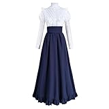 Fiamll Viktorianisches Kleid Renaissance Kostüm Damen Vintage Ballkleid Damen Mittelalter Bluse mit Renaissance Maxirock Blau M