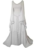 Onsoyours Damen Mittelalterliche Kleid mit Trompetenärmel Mittelalter Party Kostüm Maxikleid C Weiß L