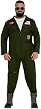 FIESTAS GUIRCA Hollywood Kampfpilot Karneval Kostüm Herren – Sexy Kampf Jet Pilot Dunkelgrüner Jumpsuit – Kindheitshelden Kostüm Herren Größe XXL 56-58