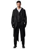 Odizli Mittelalter Kleidung Herren Frack Jacke Steampunk Mantel Gothic Viktorianisches Renaissance Vikings Gehrock Männer Pirate Vampir Dracula Kostüm Halloween Karneval Faschingskostüme Schwarz XL