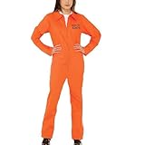 Prisoner Costume, Häftling Kostüm, Sträfling Kostüm Damen, Gefängnis Kostüm, Orangener Overall Gefängnis, für Herren und Damen, für Karneval, Fasching & Halloween (S)