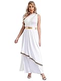 Nyeemya Römische Göttin Antike Karneval Kostüm Damen Griechisches Toga Kostüm Toga Kleid Ärmellos Antike Römische Kriegerin Outfit Weiß L