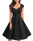 bbonlinedress 1950er Vintage Retro Cocktailkleid Rockabilly V-Ausschnitt Faltenrock Black M