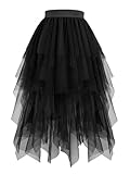 Hanpceirs Damen Tüll Röcke High Low Layered Puffy Fee Röcke A-Linie Midi Rock Unregelmäßiger Tutu Rock Schwarz L