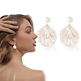 WUSJCOF Muschel Ohrringe Damen Jakobsmuschel Perlen Ohrstecker, Vintage Boho Ohrringe, Meerjungfrau Schmuck, Weiße Perlmutt Muschel Ohrringe Für Frauen Und Mädchen