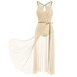 FYMNSI Damen Lyrisch Tanzkleid Ballettkleid ?rmellos Pailletten Trikot Mit Wickelrock Maxikleid T?ll Langes Trikotkleid Modern Contemporary Tanzkost?me Turnanzug B?hnenanzug Kost?m Champagner L