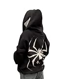 Asadovce Damen Herren Zip Up Y2k Oversized Hoodie Spider Graphic Full Zipper Sweatshirt Teen Girls Grunge Streetwear Jacke, Spider Black, S