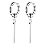 FOCALOOK Damen Herren Punk Stil Ohrringe Edelstahl 12mm Huggie Kreolen mit Stäbchen Ohrringe Ohr Piercing Modeschmuck Accessoire Ear Studs für Frauen Männer