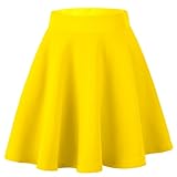 Dressever Damen Basic Vielseitige Dehnbaren Informell Casual Mini Hohe Taille A-Linie Tennisrock Tanzrock Gold XX-Large New