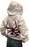 YINGKE Herren Spinnen Print Kapuzenpullover Y2K Punk Dunkle Gotisch Halloween Jacke mit Reißverschluss Unisex Kapuzenpullover(S,Weiß)