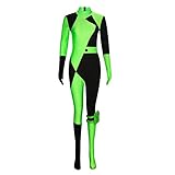 Funhoo Damen Shego Cosplay Kostüm Bodysuit Jumpsuit mit Handschuhen Beinbeutel Grün und Schwarz Frauen Outfit für Halloween Party Karneval, M