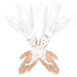 Yolev Feder Fingerlose Handschuhe Damen Lange Spitzenhandschuhe Weiß Abschlussball Party Handschuhe Karneval Feder Hexe Weibliche Schwan Kostüm Federhandschuh für Halloween Maskenpartys