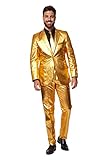 OppoSuits Fun Ugly Christmas Suits for Men - Full Suit: Jacket, Pants & Tie, Groovy Gold, 52