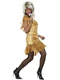 Smiffys Simply The Best - Legende Tina-Kostüm, Gold, Kleid mit Fransen