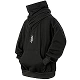 Eocicvvi Pullover Herren Rollkragen Hip Hop Fleece Pulli Kapuzenpullover Hoodie Sweater Sweatshirt Mit Kapuze Oversize Urban(Schwarz,L)