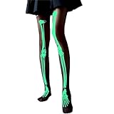 Halloween Skelett Strumpfhose leuchtend Damen, leuchten in der Nacht Skelett Knochen Strumpfhose, chwarze Strumpfhose Skelett-Print, Halloween Horror Kostüm Accessoires für Karneval Mottoparty Cosplay