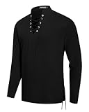 NANAMEEI Herren Mittelalter Hemd Langarm Leinenhemd Renaissance Kostüm Piratenhemd Schwarz L