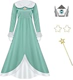 Windskids Rosalina Kostüm mit Krone Damen Fasching Prinzessin Rosalina Maxi Abendkleider und Ohrringe Wand Anzug 4 Stück für Halloween Weihnachten Karneval Party Geburtstag Maskerade Verkleidung