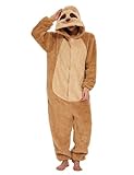 Einteiliger Schlafanzug Damen Lang Winter Einteiler Tierkostüm Erwachsene Kostüm Jumpsuit Damen Kuschelig Pyjama Fleece Onesie Kleidung Mit Kapuze und Reißverschluss (Faultier-7127, S)