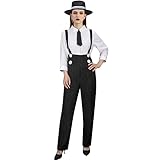 NUWIND 1920er Jahre Gangster Kostüm für Damen Mafia Nadelstreifen Hose Overall Hemd Krawatte Hut 20er Jahre Outfit Vintage Gangsterboss Anzug (M)
