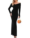 YAOBAOLE Sexy Halloween Karneval Kleid Damen Langarm Samt Renaissance Partykleid Damen Kostüm Cosplay Outfit Maxi Kleid Damen Zurück Split Schwarz S