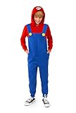 OppoSuits Kinder Mario Onesie - Nintendo Einteilige Pyjamas - Loose Fit - Inklusive Taschen - Blau