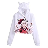 Genshin Impact Hoodie für Frauen Mädchen Spiel Klee Keqing Venti Diluc Cosplay Kostüm 3D Gedruckt Pullover Langarm Katzenohr Mit Kapuze Sweatshirt Manga Pullover Crop Tops