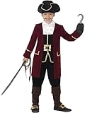 Smiffys Deluxe Piratenkapitän Kostüm, Schwarz, mit Jacket, Westenattrappe, Hosen, Halstuch und Hut