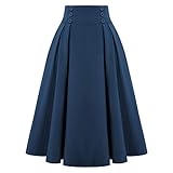 Belle Poque Damen Midirock Ausgestellter Stretch-Rock mit Knöpfen für den Alltag Marineblau#2150 XL