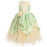 IBTOM CASTLE Prinecss Tiana Kostüm für Mädchen Kinder Feenkostüm Prinzessin Maxi Fee Kleid Set Halloween Cosplay Fasching Karneval Ankleiden Geburtstag Cosplay Verkleidung Tiana - 1PC 9-10 Jahre
