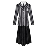Ficlwigkis Wednesday Kostüm Damen Schwarz Kleid Karnival Kostüme Damen Wednesday Kostüme mit Halskette Ohrring Zubehör für Karnival Halloween Kostüm Damen (Style 2, Damen/M)