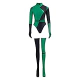 CosplayDiy Damen Shego Cosplay Kostüm Super Bösewichte Shego Bodysuit Overall mit Handschuhen XS