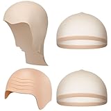 Cindeer 4 Stück Glatzkopf Kappen für Kostüm Latex Glatze Kappen Glatze Perücke Set Haut Glatze Kopfbedeckung Elastische Netz Perücken Kappen Cosplay Accessoires für Erwachsene