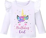 DHASIUE Geburtstag Mädchen Shirt Kleinkind Baby Mädchen Einhorn T-Shirt Geburtstag Tee Outfit Fliege Langarm Top Kleidung