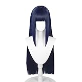 COSPLAZA Hyuga Hinata 80cm Dunkelblau Gemischt Lange Gerade Anime Perücke Damen Cosplay Kostüm Perücken mit stumpfem Pony