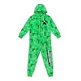 Minecraft Onesie Creeper Fleece Jumpsuit Sleepsuit Gamer Geschenk Schlafoverall mit Kapuze für Jungen (DE/NL/SE/PL, Numerisch, 140, Regular, Grün)