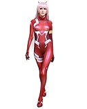 Cosplay.fm Damen Zero Two Battle Suit Kopfbedeckung Code 002 Cosplay Kostüm Spandex Bodysuit (M, Rot)