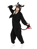 PENGMAI Drachenkostüm, einteiliger Schlafanzug für Damen und Herren, Tier-Einteiler, Halloween, Cosplay, Hauskleidung, Jumpsuit, Schwarzer Drache, M