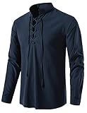 LucMatton Herren-Kostüm mit Schnürung, Baumwolle, mittelalterliches Vintage-Kostüm, Navy, XL