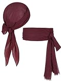Durio Piraten Accessoires Set Mittelalter Piratenkostüm Zubehör Set Piraten Stirnband Taillengürtel Piraten Kopftuch Bandanas für Halloween Burgunderrot