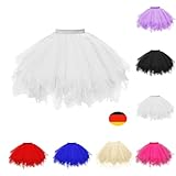 Tüllrock Weiß Tütü Engel Kostüm, Karneval Tüllrock Damen Kurz Tütü Rock Fasching Kostüm - Hohe Taille Tüllrock 50Er Rockabilly Petticoat Tutu Unterrock Minirock Tüll Ballett Tanzkleid Tutu, Weiss