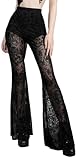 SEAUR Damen Gothic Hose Schwarz Vintage Blumen Samthose Spitze Punk Schlaghose Y2K Grunge Freizeithose Party Club Wear - S