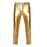 NewL Herren Night Club Skinny Shiny Gold Coated Metallic Pants Stage Perform Singer Disco Hose, Gold, 31-35