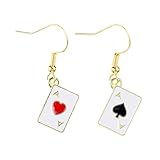 1 Paar Poker Ohrringe für Frauen,Hypoallergene Herzen Pik Ass-Ohrringe,Poker Ohrstecker Mädchen,Lustige Spielkarten Ohrringe Geschenk für Casino Fasching Festival Party Dekoration