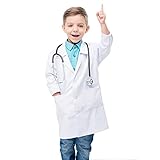 Waflyer Kinder Arztkitel Laborkitel Unisex Weiß Kostüm Baumwolle Schutzkleidung mit knöpfen und Tasche Junge Mädchen Langarm Laborkitel Medizin Uniform für Arbeit, Studium,Labor-XL